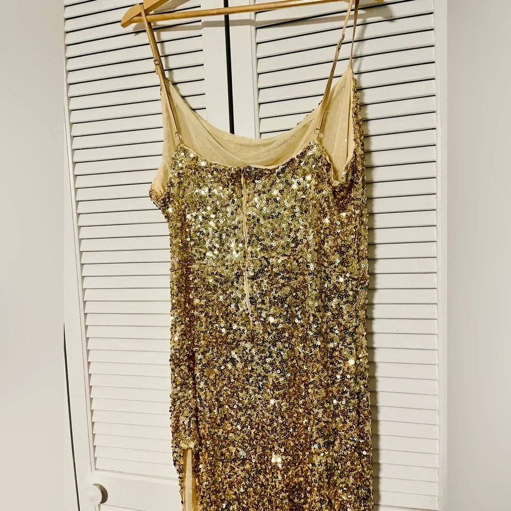 Gold Sequin Embellished Gown Dress - Picture 9 of 12